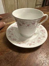 Vintage 1987 FTDA Platinum Trim Tea Cup And Saucer Set
