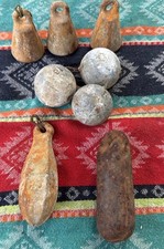 Vintage Fishing Sinkers Weights mixed Sizes Lot Of 8 Large Heavy bell round