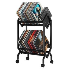 Vinyl Record Storage Holder Metal CD Rack with Casters Book and Record Storage
