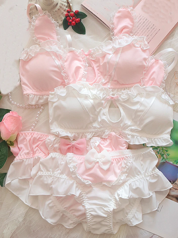 Lolita Sweet Mori Niñas Lazo Sujetador Conjuntos Ropa Interior Japonesa Volantes Bragas Calzoncillos Foto 4 de 4