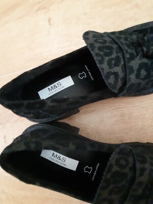 m&s shoes brand new size 4 grey leopard print loafers