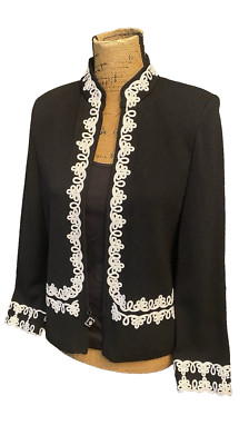 NWT St. John Black & White Zipped Santana Knit Long Sleeve Jacket Blazer-SZ 8