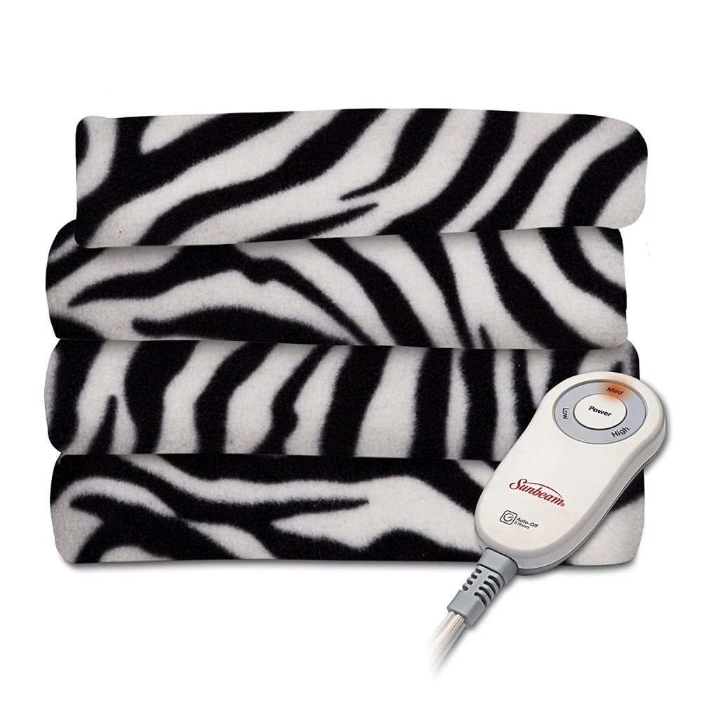 Sunbeam Fleece Heated Throw Blanket, Zebra Black (TSF8TP-R901-33A00) | eBay