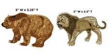 Grizzly Bear  Lion Patch Embroidered Iron-On Applique Nature Souvenir 2 Pcs