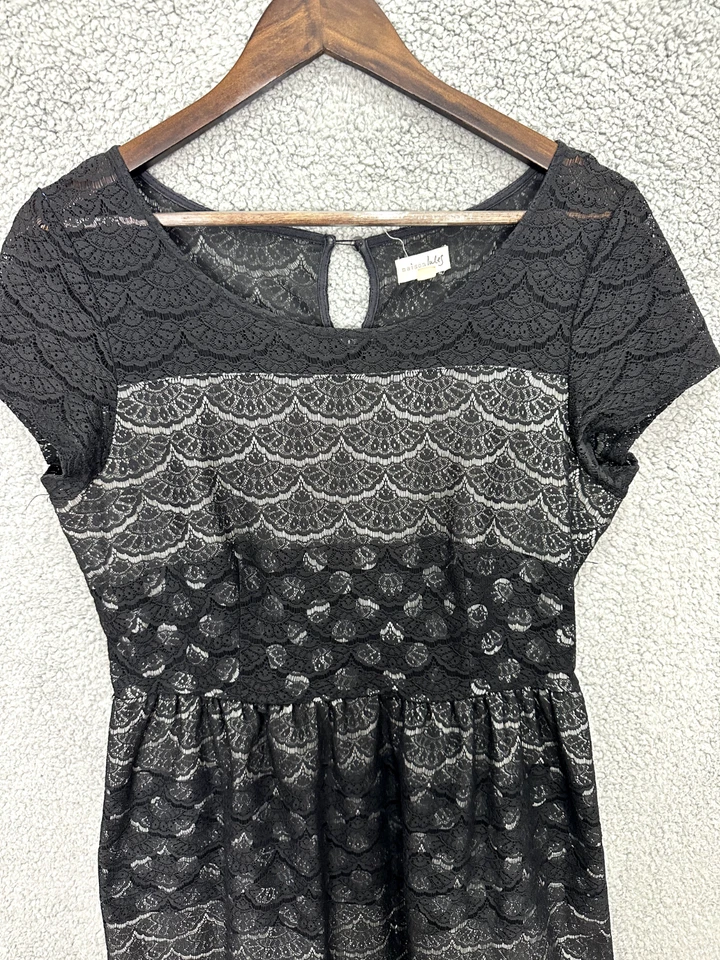 Maison jules Dress Womens Large Black Geometric Short Sleeve Lace Fit Flare - Image 3 of 4