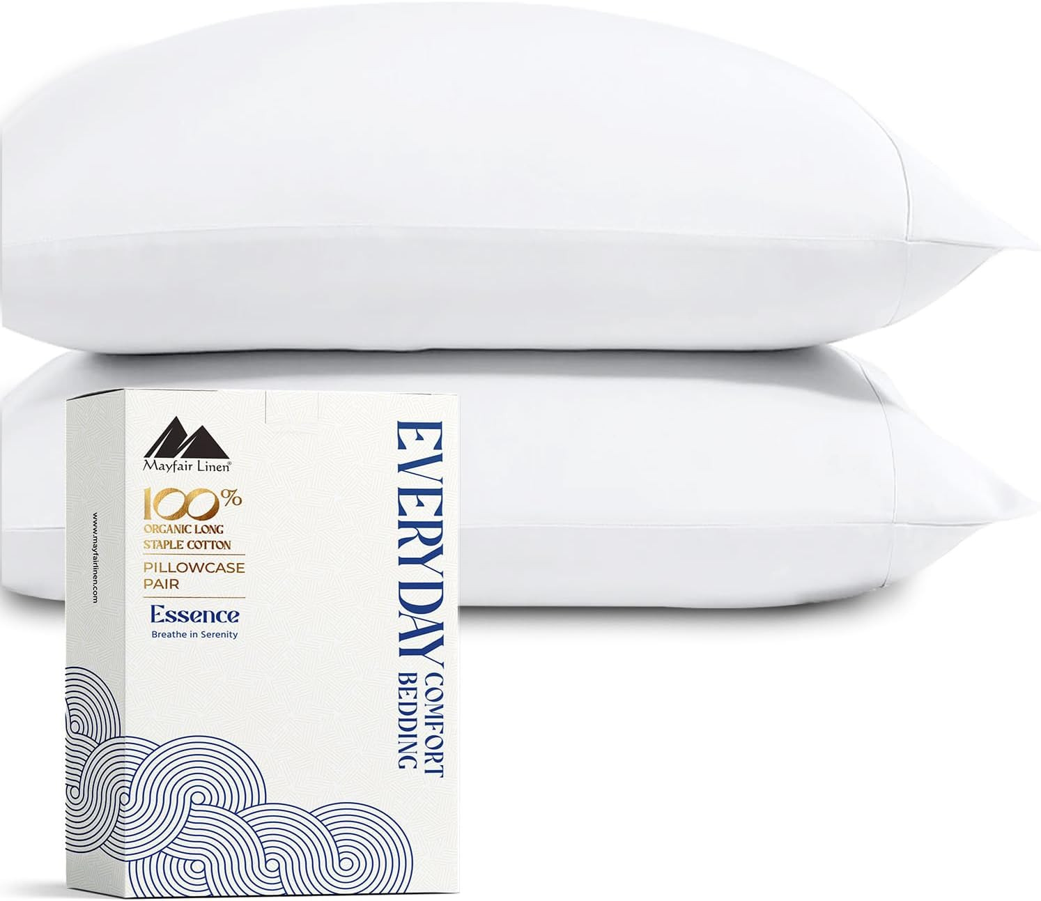 Mayfair Linen 100% Organic Cotton Percale Pillow Cases Standard/Queen Size Set o