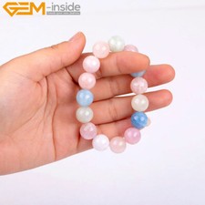 Stretchy Natural Rainbow Morganite Sweet Candy Round Stone Jewelry Bracelet 7.5"