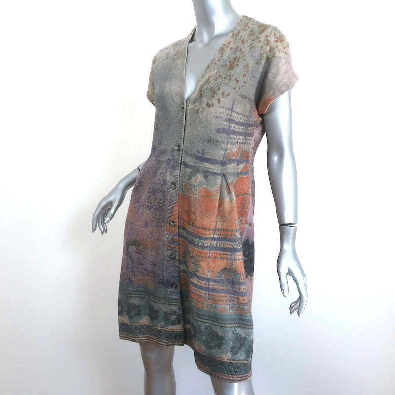 Vestido Suéter Etro Púrpura/Gris Estampado Tejido Talla 44 Manga Corta Botón Delantero Foto 2 de 4