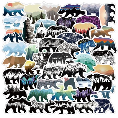 50pcs Northern Bears Stickers, Nature Outdoor View Travel Hiking Camping, #143