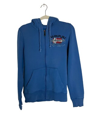 Napapijri Full Zip Hoodie Jacket Sweatshirt Logo Spellout Drawstring Size  Small