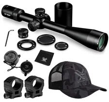 Vortex Optics Golden Eagle HD 15-60x52 SCR-1 MOA Riflescope w/H Rings&Hat Bundle