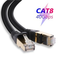 Black Cat 8 Shielded Twisted Pair FTP Networking Cable US Lot, Rugged Jacket