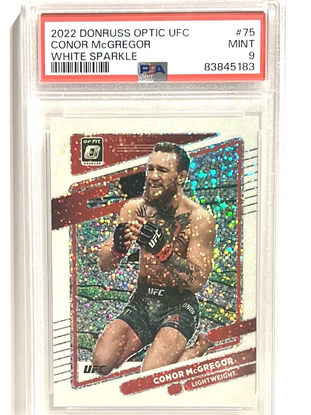 2022 DONRUSS OPTIC UFC CONOR MCGREGOR #75 WHITE SPARKLE PSA 9 SP