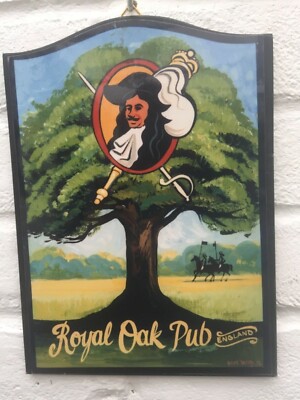 THE ROYAL OAK Mini Kneipenschild 10 Zoll Holzbrett hängt Gasthaus Eiche Baum König 25 cm