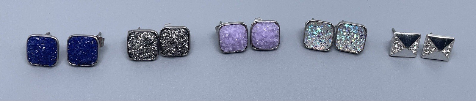 Five Multicolored Square Shaped Earring Stud Lot - image 5