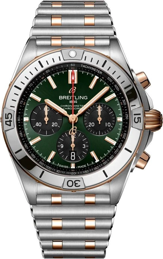 Breitling Chronomat B01 42 Steel & Rose Gold Green Dial Mens Watch UB0134131L1U1