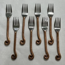 Lot 8 TREBLE CLEF Salad Forks Stainless Flatware 7” Copper