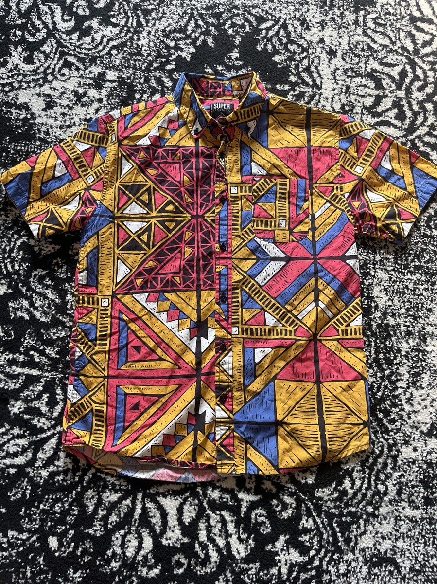 Retro 90's Geometric Print Super Massive Button Down Shirt Mens