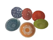 Annovero Set of 6 Porcelain Multicolor Luncheon, Serving Dishes 8.5"LEAD FREE 