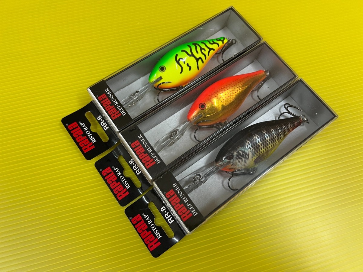 Lot A of Three Rapala Deep Runner Risto Rap RR-8 in TIL, GF & FT Colors Lures
