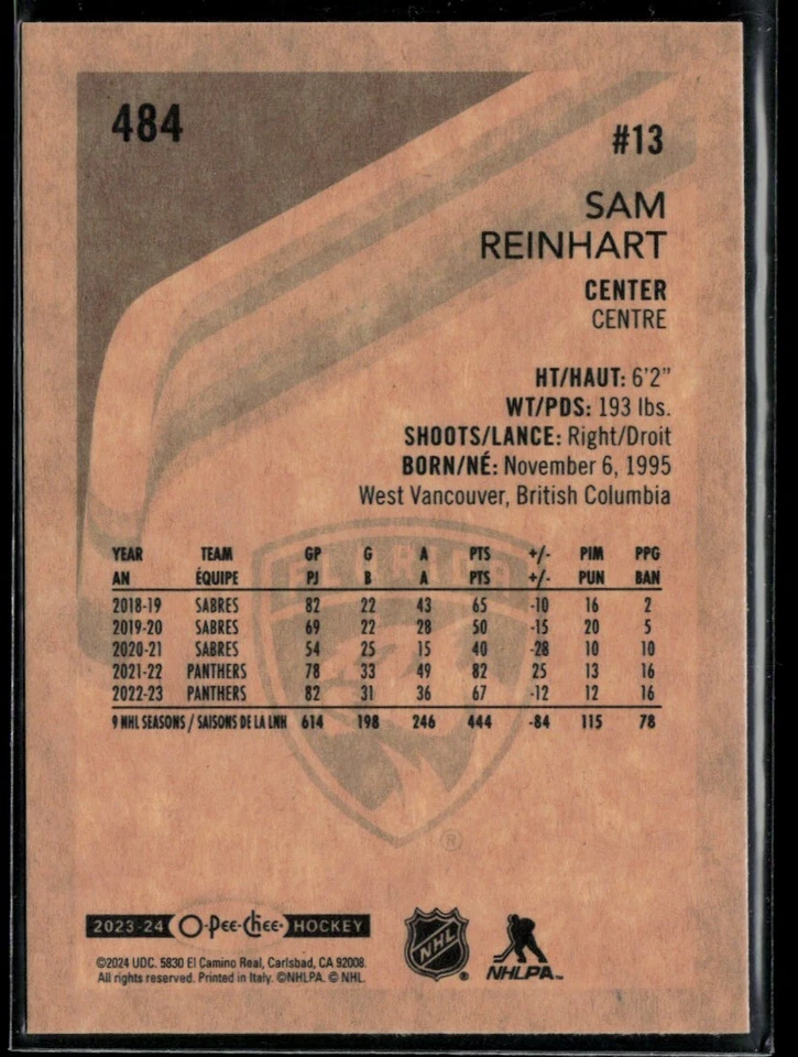2023-24 O-Pee-Chee Retro Sam Reinhart #484 - Image 2 of 2