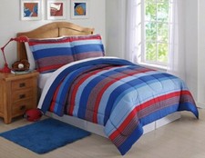Sebastian Twin Comforter Set 3 Piece Red Blue Stripe new
