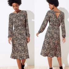 LOFT Women's Animal Print Tiger Stripes Bar Back Long Sleeve Dress Size 6 Petite