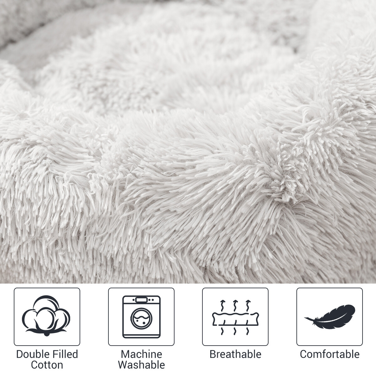 Image 61 - Medium Grey Pet Donut Bed for Dogs Cats Comfy Fluffy Doughnut Round Calming Nest