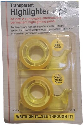 Lot of 2  Lee Products Yellow Removable Highlighter Tape Back to School Study