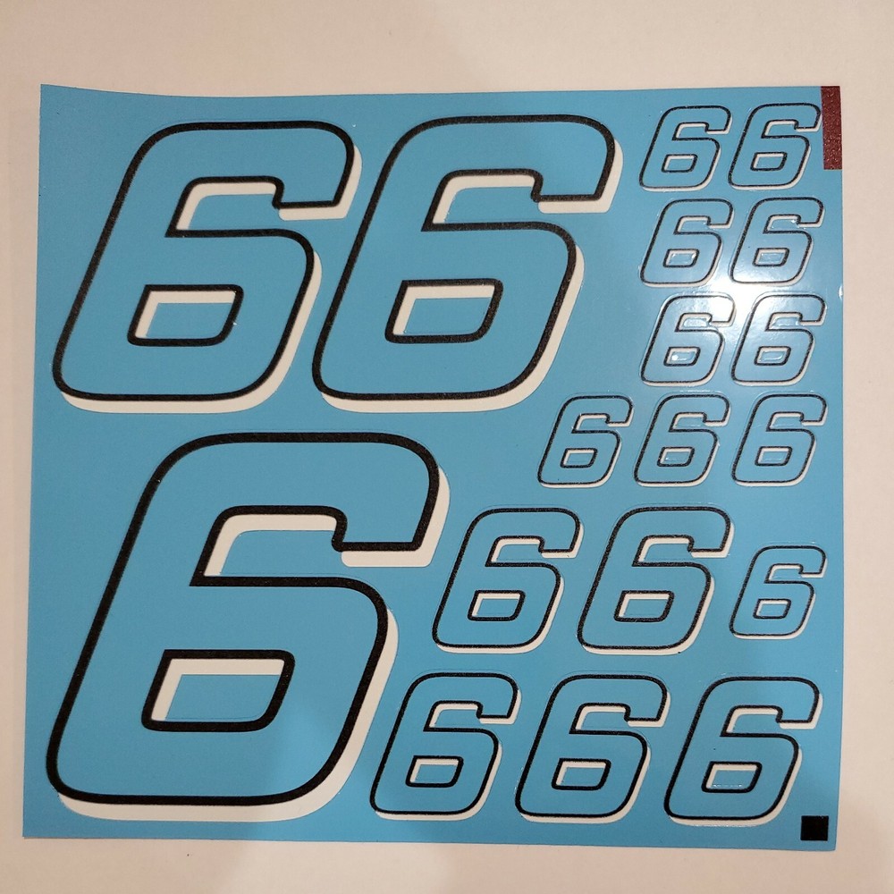 BABY BLUE W/ white & black Racing #6's vinyl Decal Sheet 1/8-1/10-1/12 RC Modelx