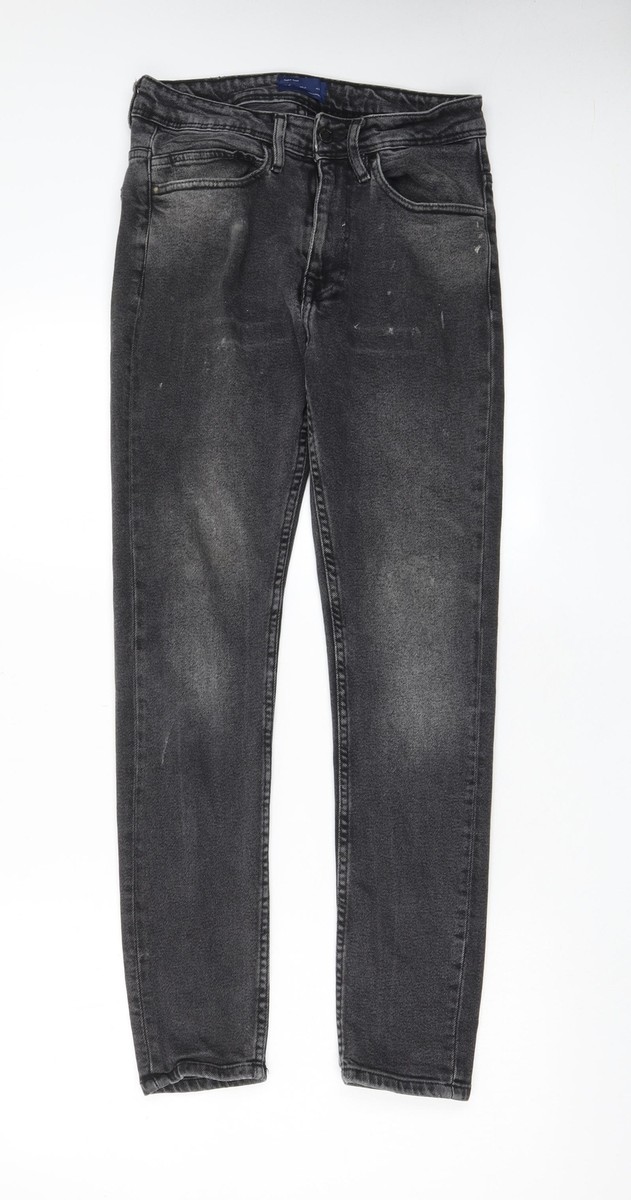 Zara Mens Grey Cotton Blend Skinny Jeans Size W30 L29 in Pockets