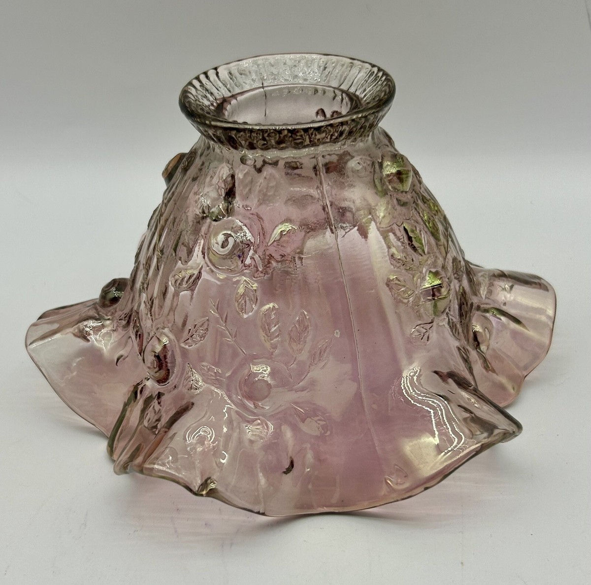 Vintage Fenton Glass Cabbage Rose Lavender Amethyst Fairy Lamp