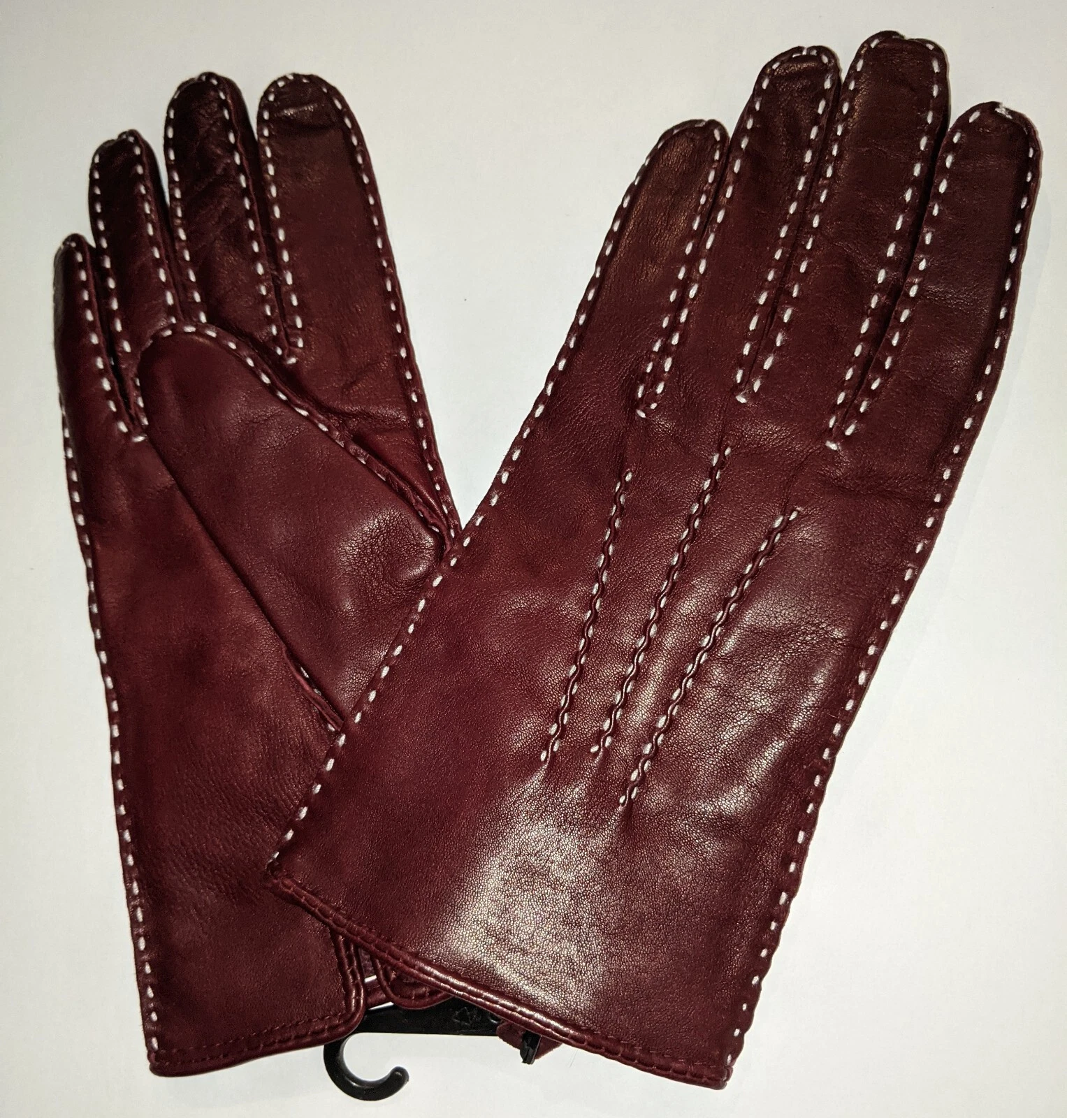 Ladies Genuine Leather White Stich Trim Driving Gloves,M, Brown