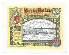 Germany Notgeld Osterwieck-Harz LEATHER 20 Mark 1.5. 1922 AU/UNC Grabowski #350a
