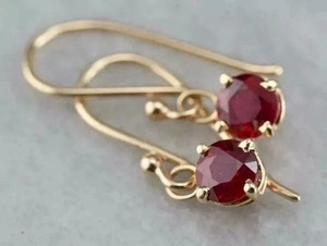 Authentic 2Ct Round Cut Lab Created Red Garnet Drop Dangle Earrings 14k Yellow Gold Plated
