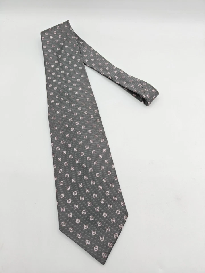 🇺🇲 Corbata de seda geométrica gris rosa Jos A Bank para hombre hecha en Italia 59x3,75  Foto 4 de 4