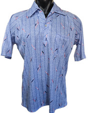 Lilly Dache Vintage Pullover Shirt Mens Sz L Blue Abstract 70's Polo Disco