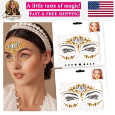 Yellow Rhinestone Face Stickers 2-Pack Self-Adhesive Face Gems for Party, P...