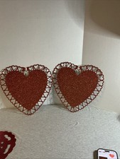 2 Red Glitter Scalloped Heart Shaped Paper Die Cut