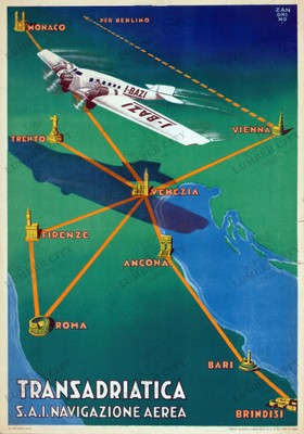 Transadriatica S.A.I. 1931 Travel Poster Italy Aviation Wall Art Print