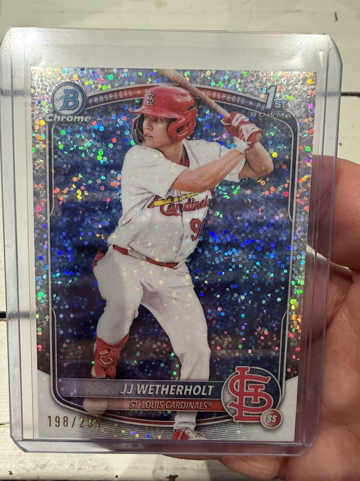 JJ Wetherholt 2025 1st Bowman Chrome #BCP-22 Speckle Refractor /299 Cardinals