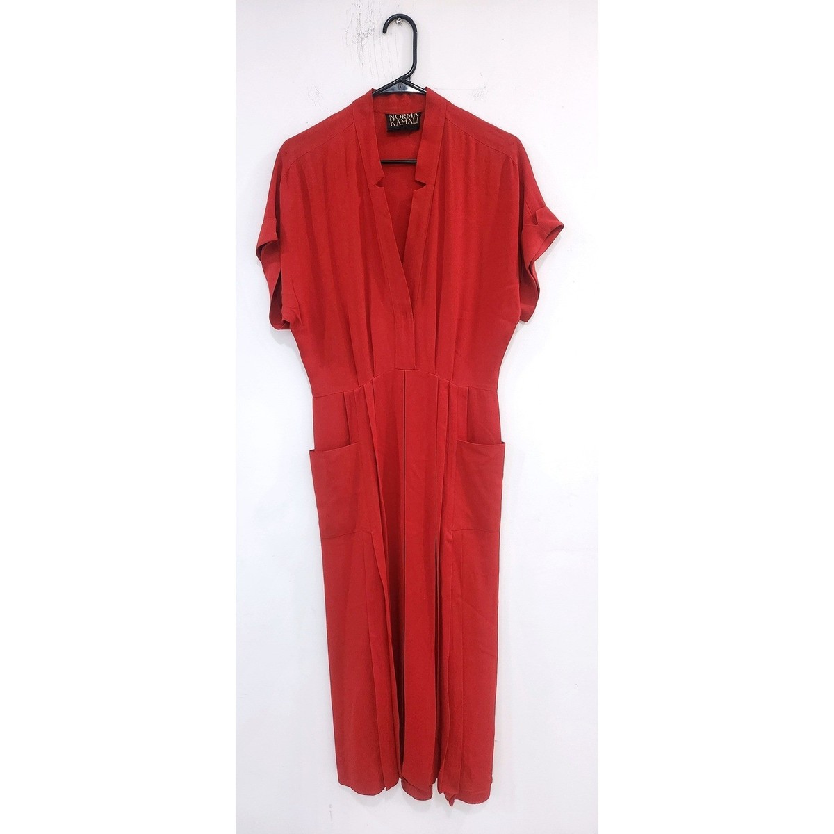 Vintage Norma Kamali Red Pleated Midi Dress Short Sleeve Pockets Size 42 | eBay Vintage Norma Kamali Red Pleated Midi Dress Short Sleeve Pockets Size 42 | eBay