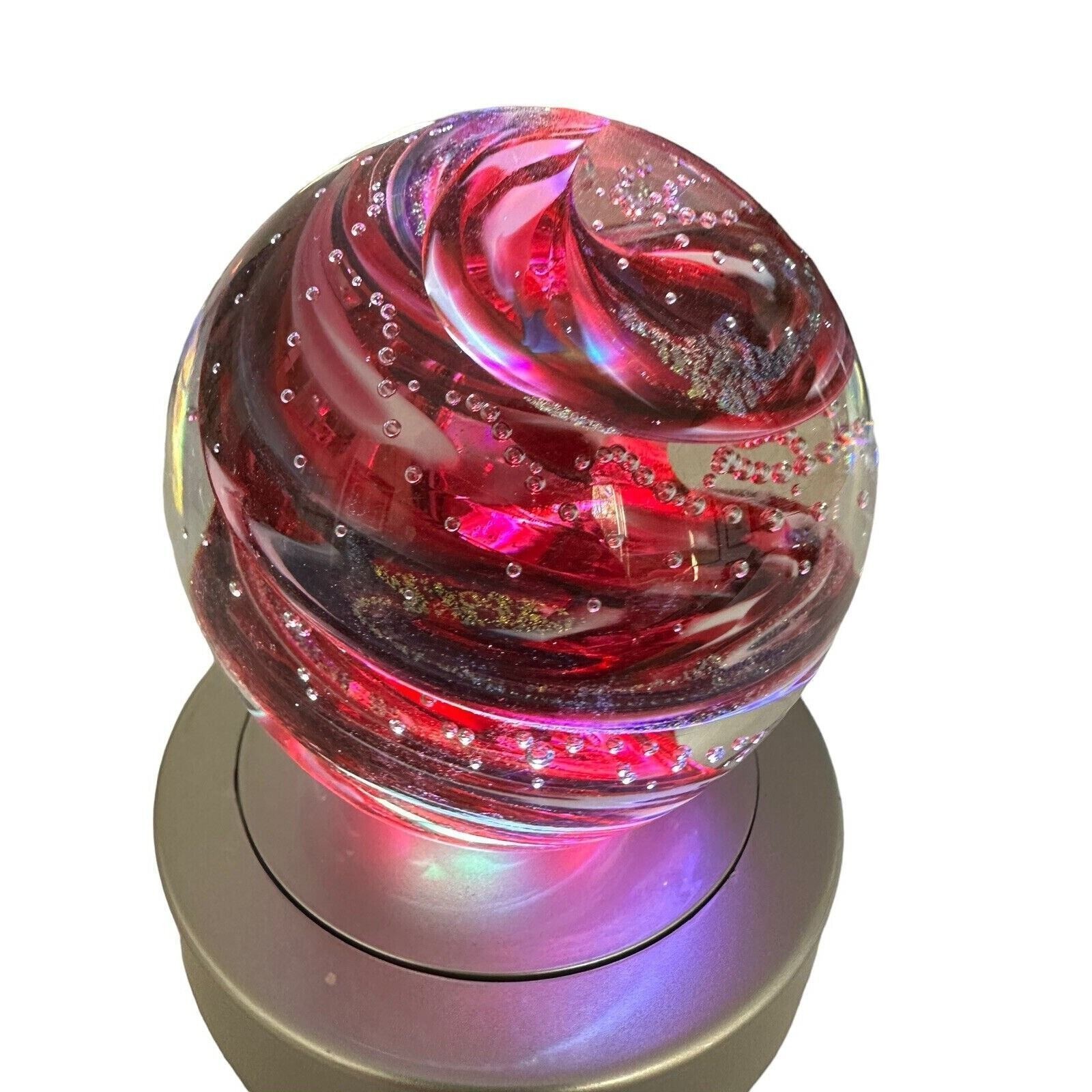 NEW Ruby Glow 3” Reds Gold Orb Paperweight Bullicante Bubbles Signed Scotty G.