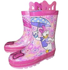 Disney Minnie Mouse Daisy Duck Rain Boots Girls Size 9/10 Pink Glitter Rubber