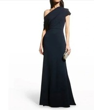 Badgley Mischka Ball Gown Sz 16 Black Draped One Shoulder NEW MSRP 795 Classic