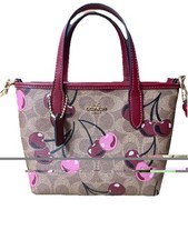 Coach Signature Logo Cherry Print Small Satchel Zip Top Handle Gold Hardware