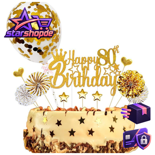 Cake Topper Happy Birthday Tortendeko Glitzer Gold Herzen Kuchendeko 80-image