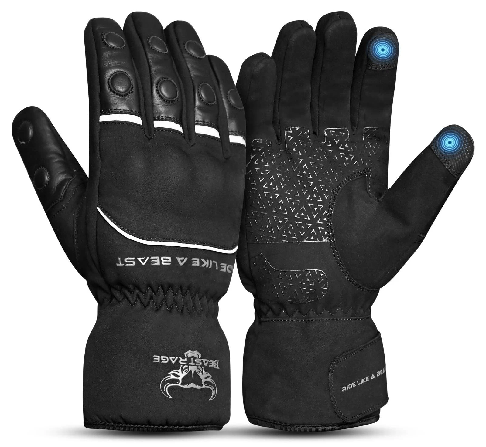 BEAST RAGE Winter Motorcycle Gloves for Men & Women–Warm Thermal L, Black