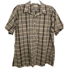 Pierre Cardin Men Size L GRAY PLAID SHIRT Short Sleeve Button Down