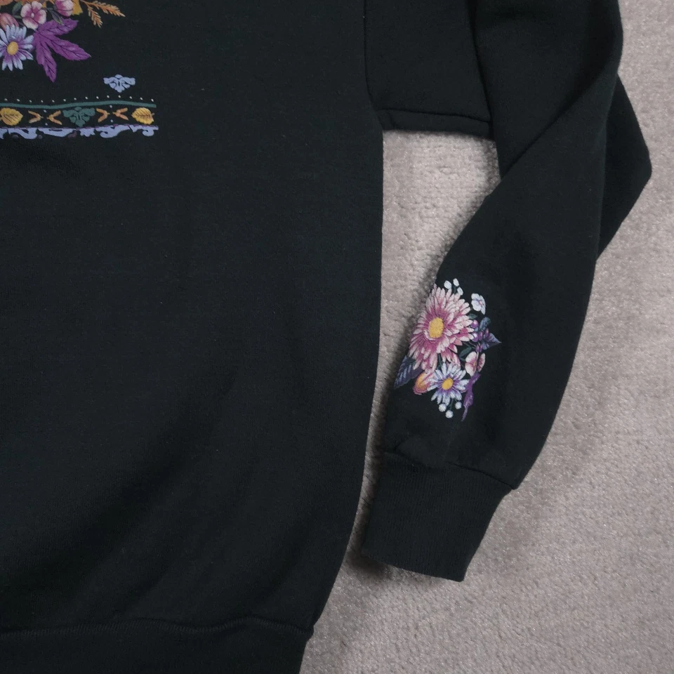 VINTAGE Morning Sun Sweatshirt Womens Large Green Floral Mock Neck Made USA 90s - Image 4 of 4